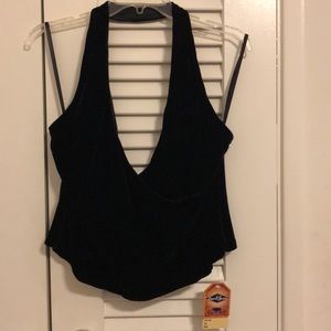 Black velvet halter top, M, NEW WITH TAGS